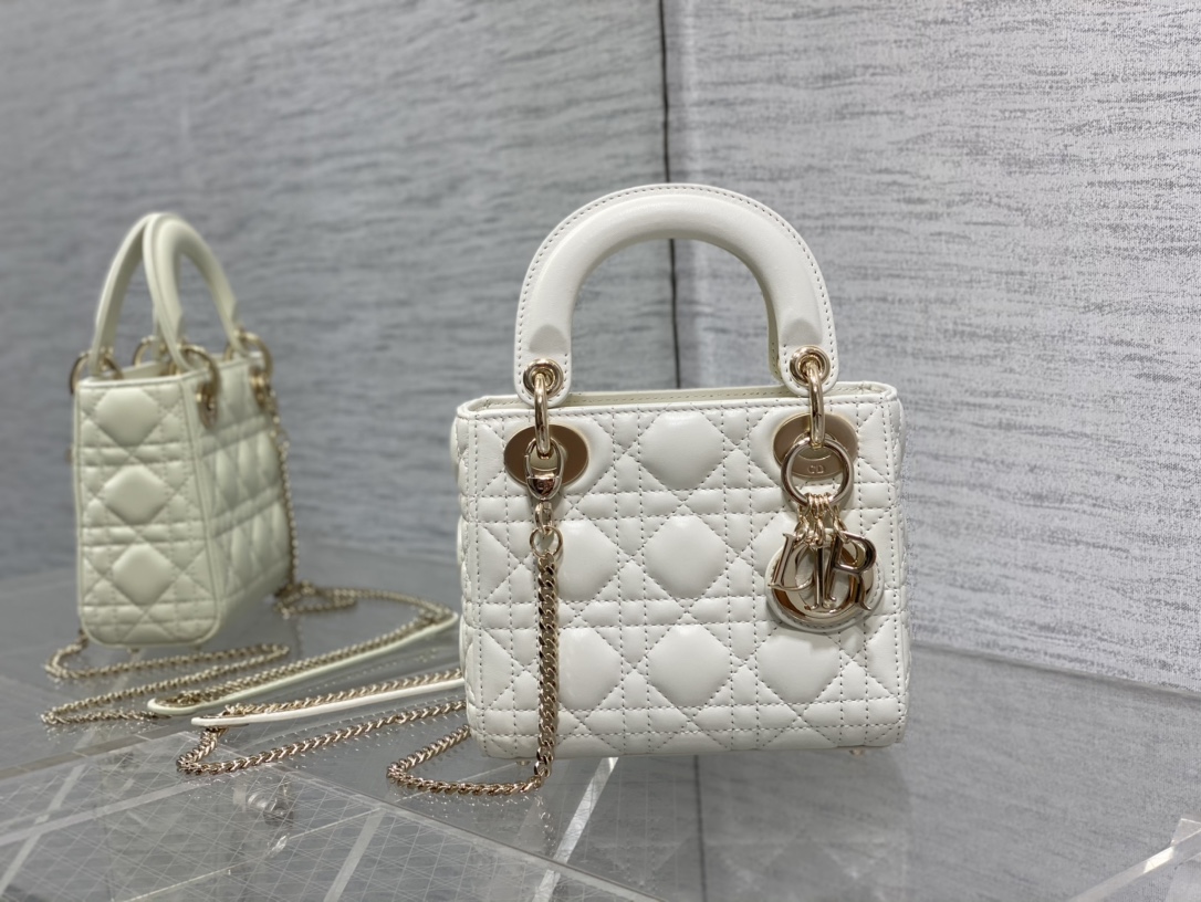 Mini Lady Dior Bag Latte Cannage Lambskin